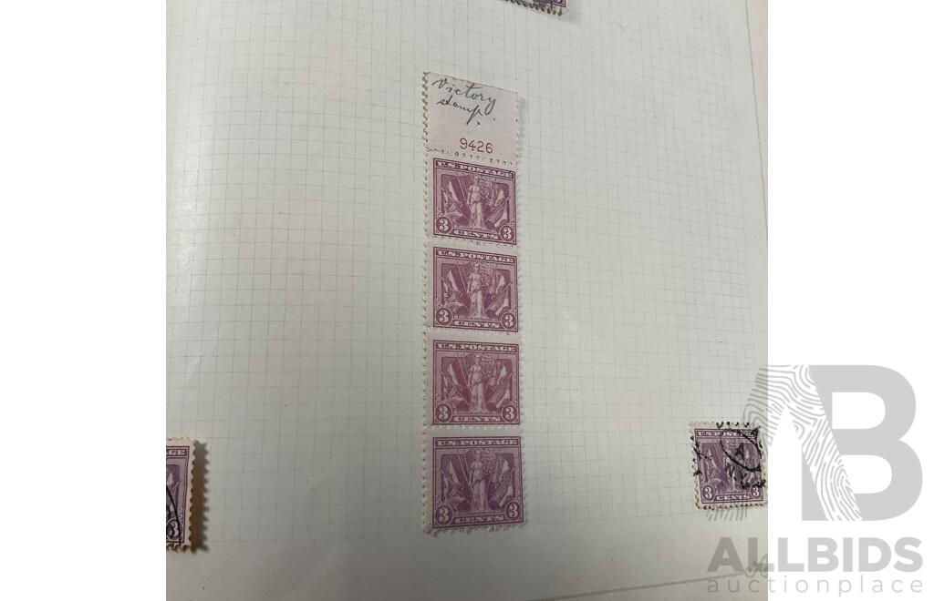 Album of USA Stamps Spanning 1890's to 1920's, Franklin, Washington, Martha Washington, Lincoln, Garfield, Roosevelt, Cleveland, Native Indians, Air Post, Mint Hinged Blocks