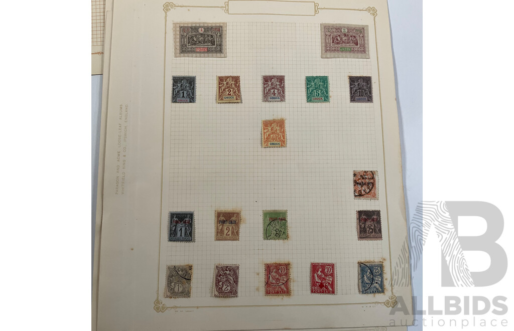 Collection of Antique and Vintage French Colony Stamps Including Obock 1890's, Port Said 1910's, Ubangi-shari 1920's Set, Sudan 1920's Camel Rider Set, Senegal, Saint Pierre 1910's