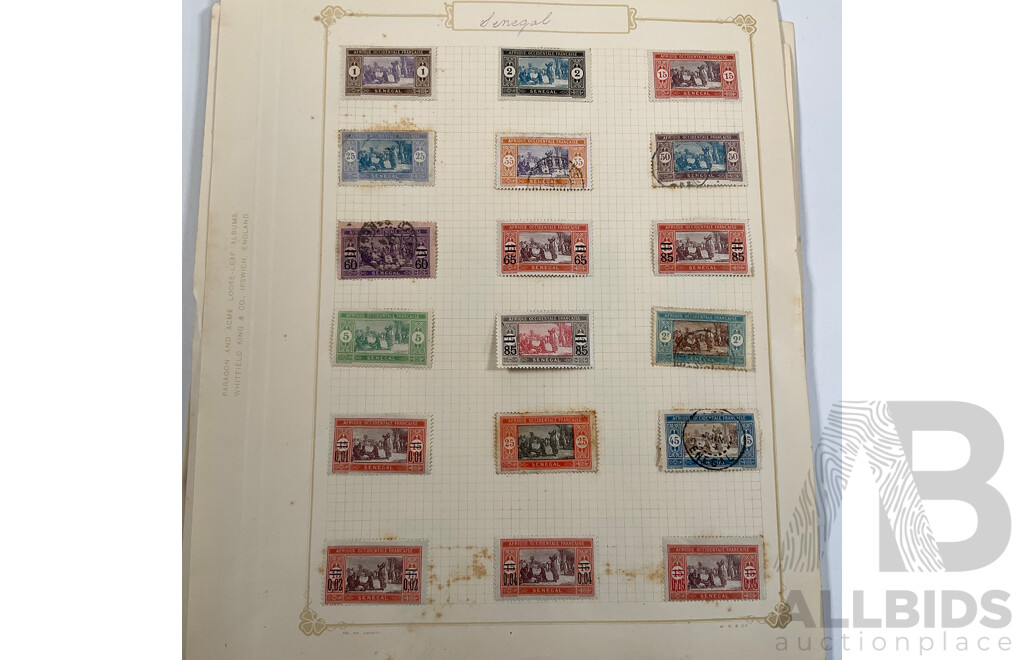 Collection of Antique and Vintage French Colony Stamps Including Obock 1890's, Port Said 1910's, Ubangi-shari 1920's Set, Sudan 1920's Camel Rider Set, Senegal, Saint Pierre 1910's