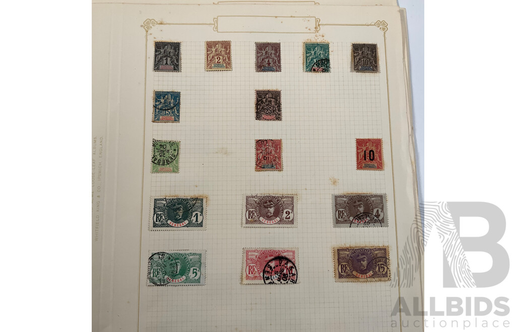 Collection of Antique and Vintage French Colony Stamps Including Obock 1890's, Port Said 1910's, Ubangi-shari 1920's Set, Sudan 1920's Camel Rider Set, Senegal, Saint Pierre 1910's