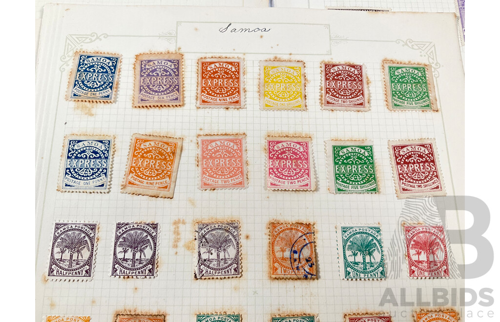 Collection of Antique/Vintage Samoa Stamps Including Express Postage One Penny to Two Shilling, 1890's Provisional Government Overprints, New Zealand/Samoa Overprints, Hut and Flag Set Half Penny to Two Shilling, Western Samoa