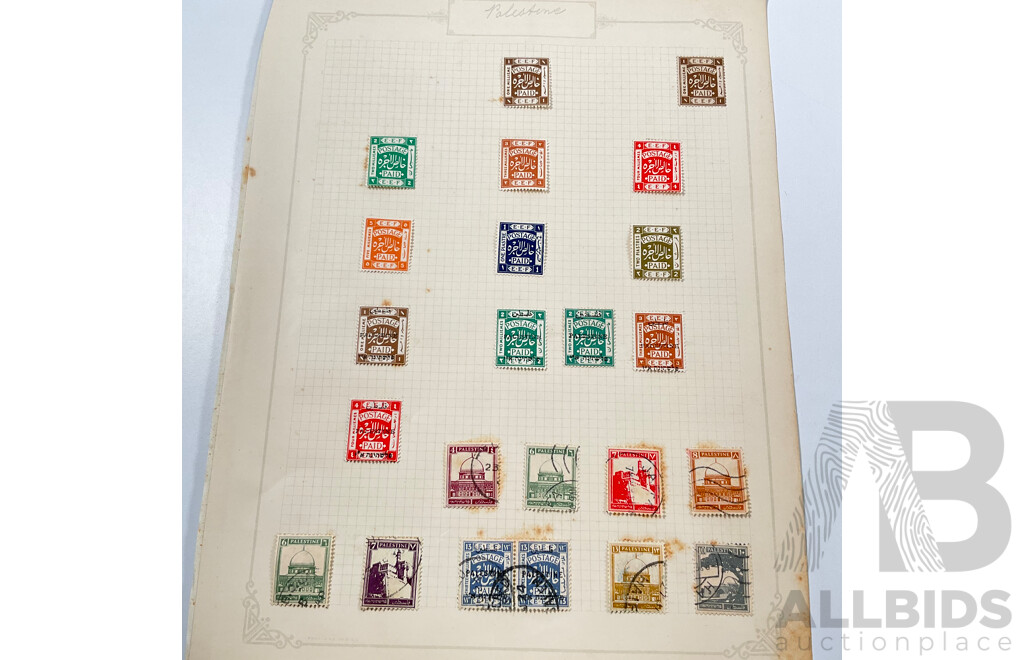 Collection of Antique/Vintage Palestine and Iraq Stamps Including 1920's Postage Paid, WW1 British Occupation on State Service Overprints, King Ghazi