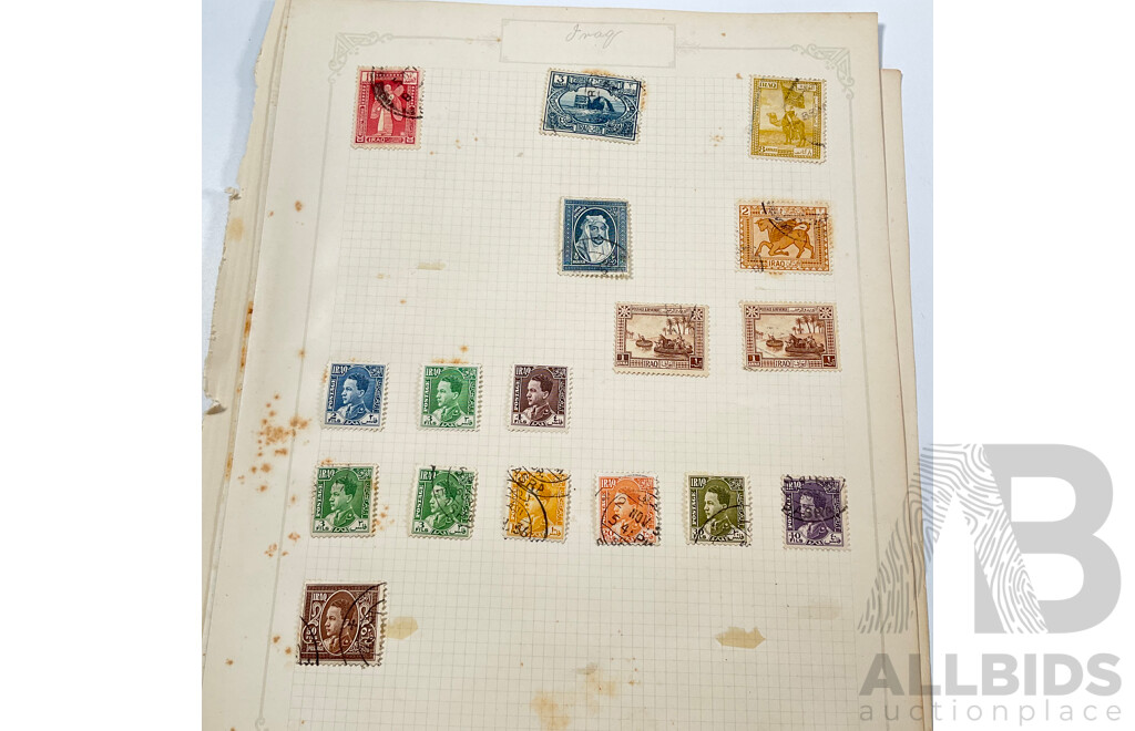 Collection of Antique/Vintage Palestine and Iraq Stamps Including 1920's Postage Paid, WW1 British Occupation on State Service Overprints, King Ghazi