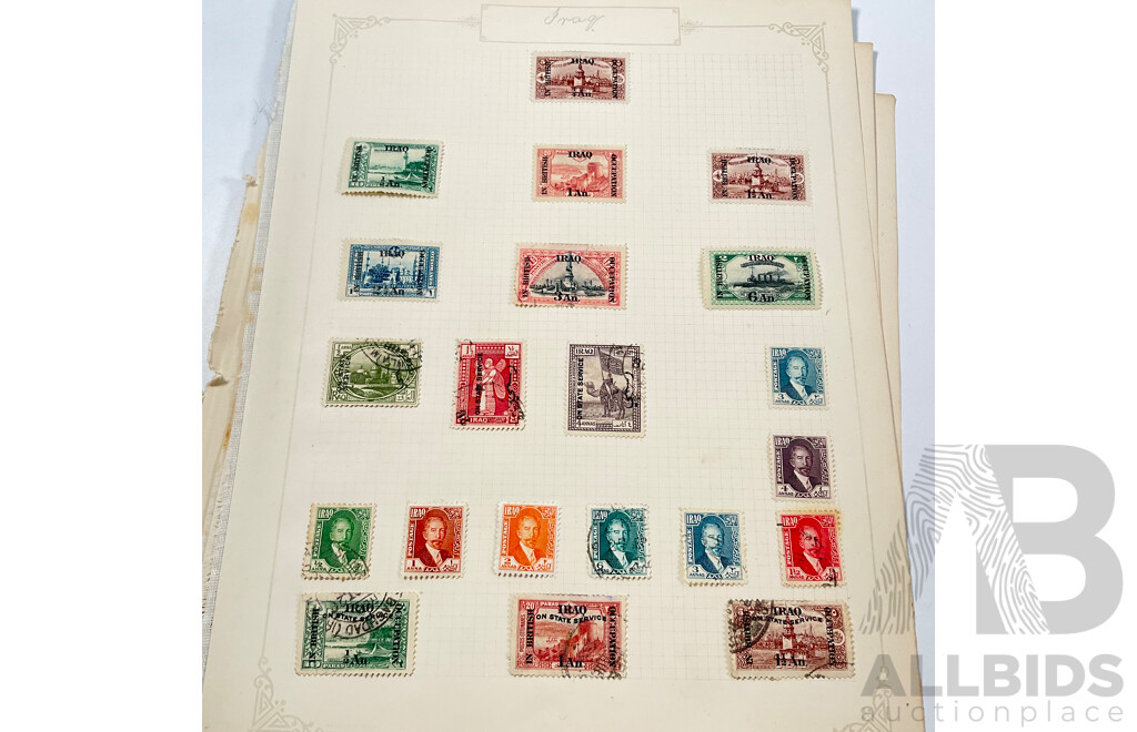 Collection of Antique/Vintage Palestine and Iraq Stamps Including 1920's Postage Paid, WW1 British Occupation on State Service Overprints, King Ghazi