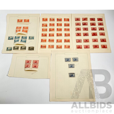 Australian 1934 Cetenary of Victoria Stamps Including Two, Three Penny, One Shilling with John Ash Two and Three Penny Mint Hinged Blocks and Captain John Macarthur Mint Hinged John Ash Block and Pair