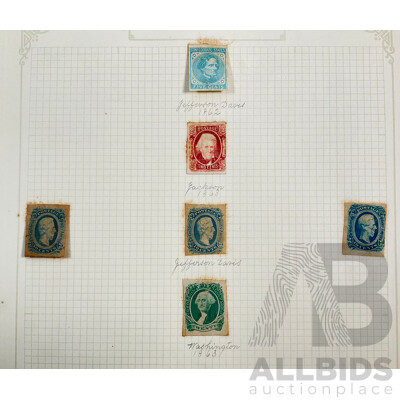 USA 1860's Confederate States Stamps Including Jefferson Davies, Andrew Jackson, George Washington