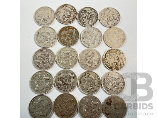 Twenty Eight Australian KGV/KGVI Silver Sixpence, Examples Spanning 1911 to 1945 Including 1917M .925