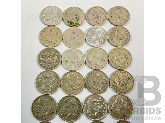 Twenty Five Australian Silver Sixpence with Three Silver Threepence, Examples Spanning 1910 to 1963
