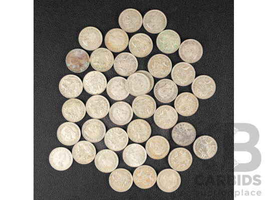 Forty Australian Silver Sixpence, Examples Spanning 1950 to 1959 .500