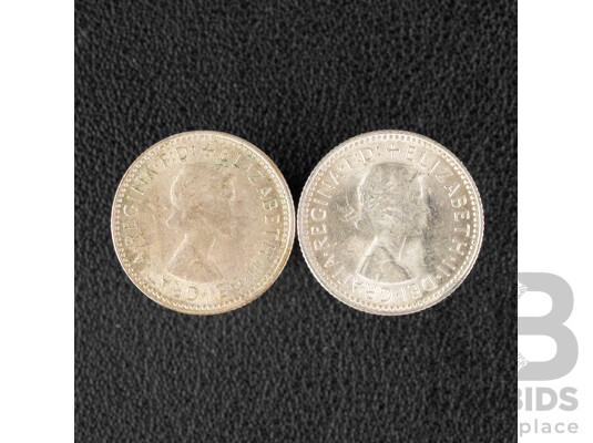 Australian 1961 and 1962 Silver Sixpence with Die Crack/Planchet Flaw