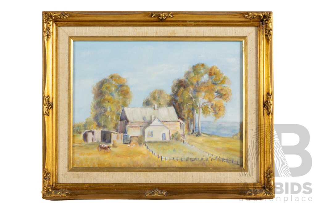 Artist Unknown (20th Century), Bush Home, Original Vintage Oil on Canvas Board, 32 x 39 cm (frame)