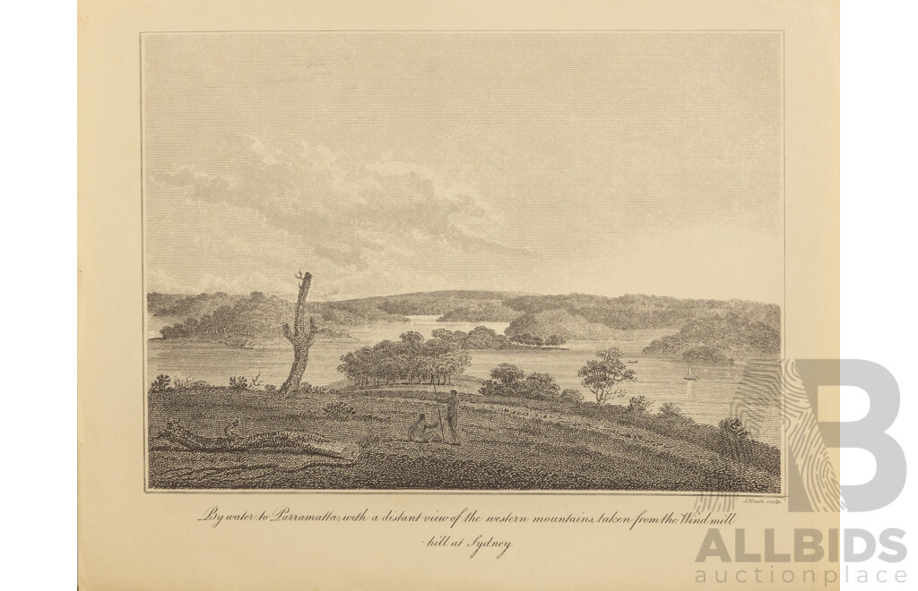 Collection of Ten Antique Sydney in 1796 -1807 Steel Engraving Prints on Paper, Originally Published by David Collins Esq c1798, 24 x 30 cm (sheets) (10)