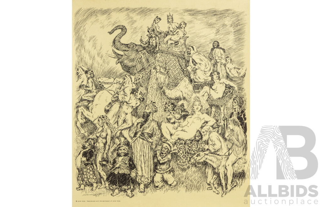 Norman Lindsay (19/20th Centuries, Australian, 1879-1969), Merchandise & More, Four Norman Lindsay Vintage Reproduction Prints Produced with Permission of Lindsay's Daughter, 59 x 45 cm (largest) (4)