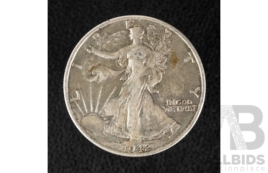 USA 1942 Silver Walking Liberty Half Dollar, San Fransisco Mint .900