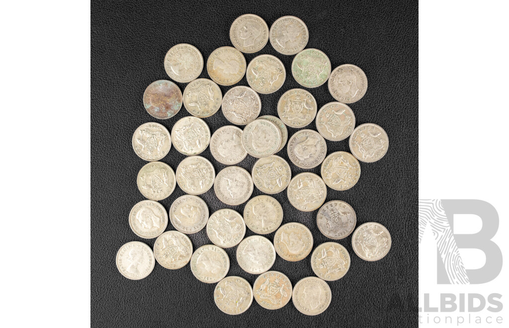Forty Australian Silver Sixpence, Examples Spanning 1950 to 1959 .500