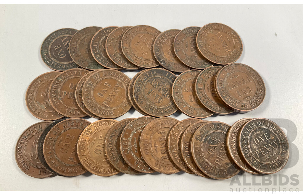 Thirty Australian KGV Pennies Spanning 1911 to 1919