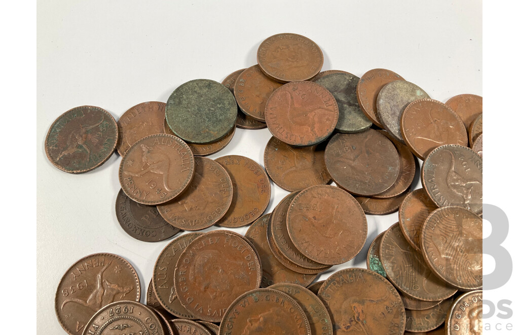 Collection of Australian Pennies and Half Pennies, Examples Spanning 1916 to 1961