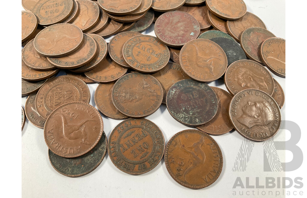 Collection of Australian Pennies and Half Pennies, Examples Spanning 1916 to 1961