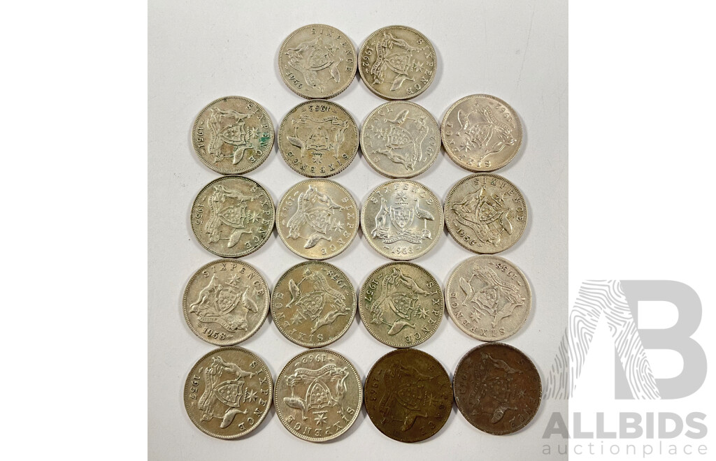 Eighteen Australian Silver Sixpence, Examples Spanning 1938 to 1963
