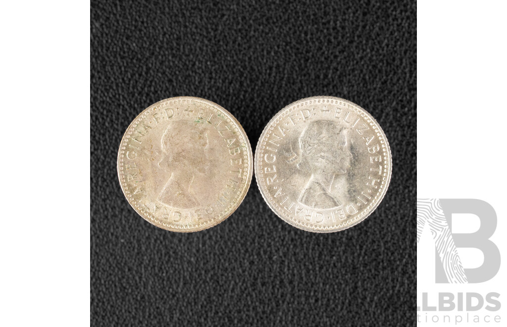 Australian 1961 and 1962 Silver Sixpence with Die Crack/Planchet Flaw
