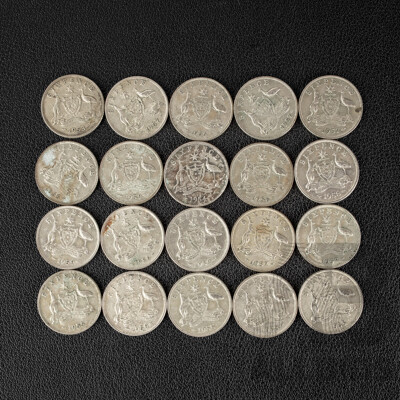 Twenty Australian QE2 Silver Sixpence, Examples Spanning 1953 to 1959 .500