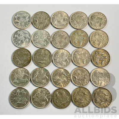 Twenty Five Australian QE2 Silver Sixpence, Examples Spanning 1953 to 1963  .500
