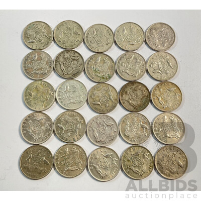 Twenty Five Australian QE2 Silver Sixpence, Examples Spanning 1954 to 1963  .500