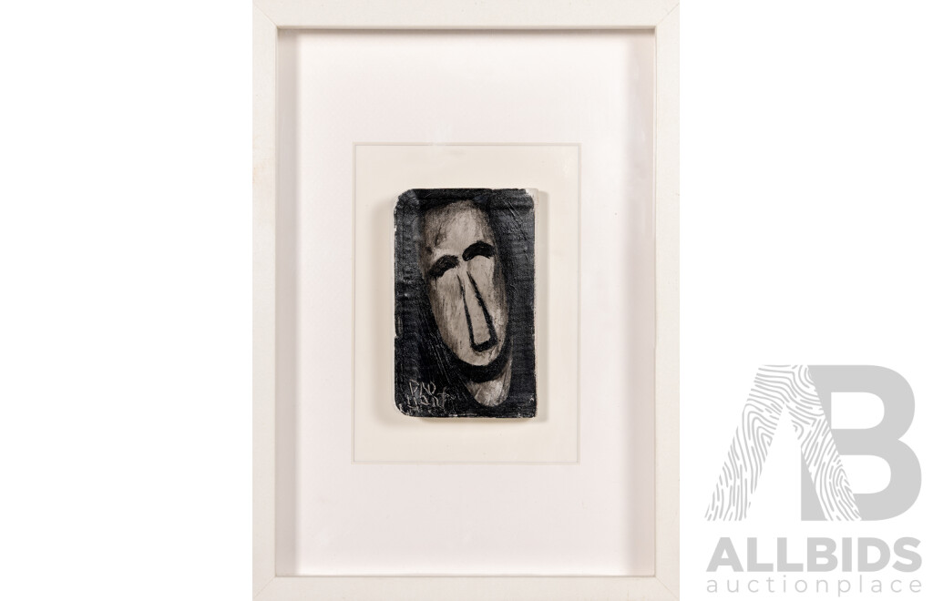 Pro Hart, (20th Century, Australian, 1928-2006), The Man, Original Oil on Bible Cover, Signed & Framed, 32 x 23 cm (frame)