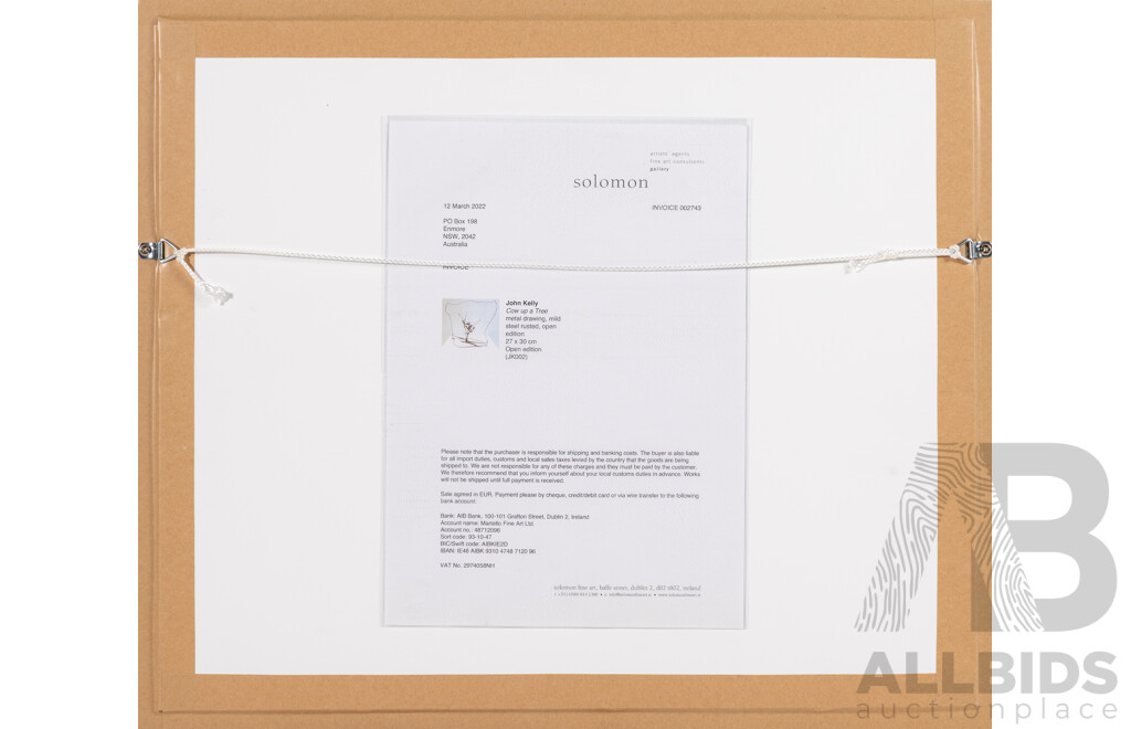 John Kelly (20th Century, British Born Australian, 1965-) Cow Up a Tree, Metal Drawing, Mild Steel Rusted, Open Edition, 42 x 52 cm (frame)