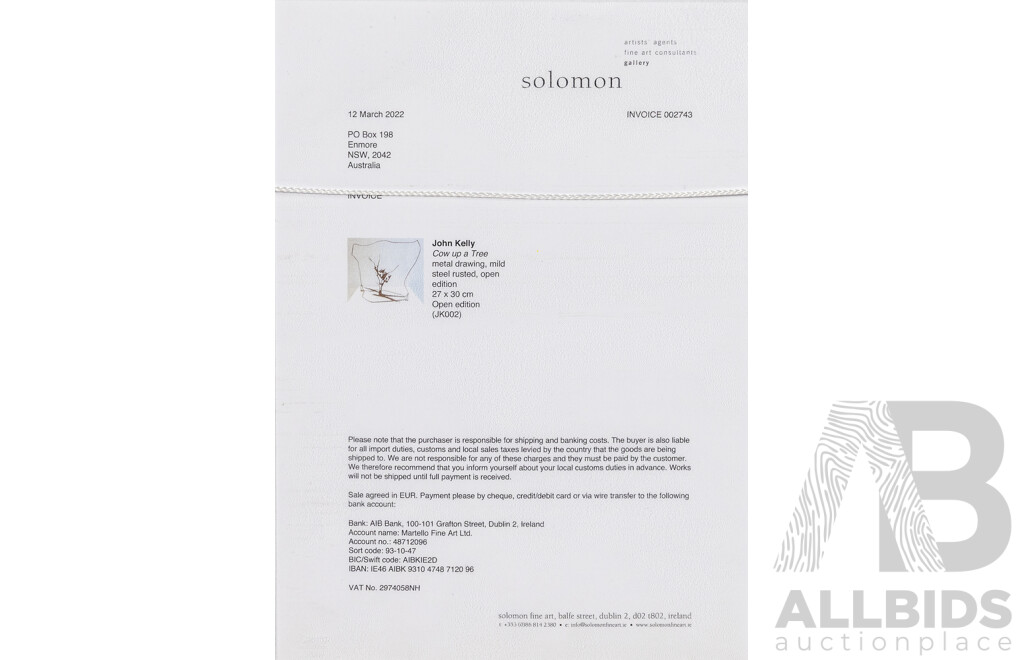 John Kelly (20th Century, British Born Australian, 1965-) Cow Up a Tree, Metal Drawing, Mild Steel Rusted, Open Edition, 42 x 52 cm (frame)