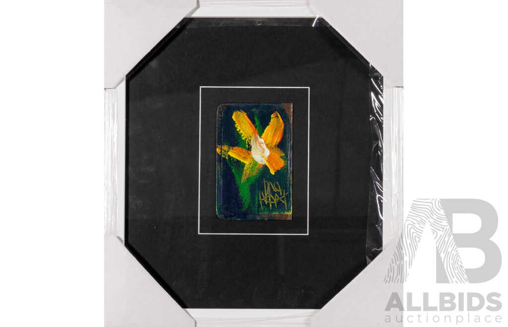 Pro Hart, (20th Century, Australian, 1928-2006), Untitled Floral Study, Original Oil on Bible Cover, Signed & Framed, 34 X 31 Cm (frame)