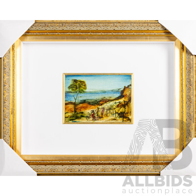 Pro Hart, (20th Century, Australian, 1928-2006), Bikers on a Hill, Original Oil on Hardboard, 43 x 33 cm (frame)