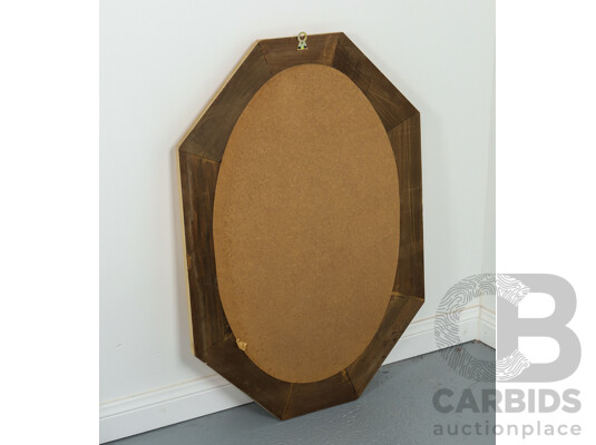 Wonderful Antique Octagonal Mirror with Timber Hand Painted Floral Border, 90H x 65W cm