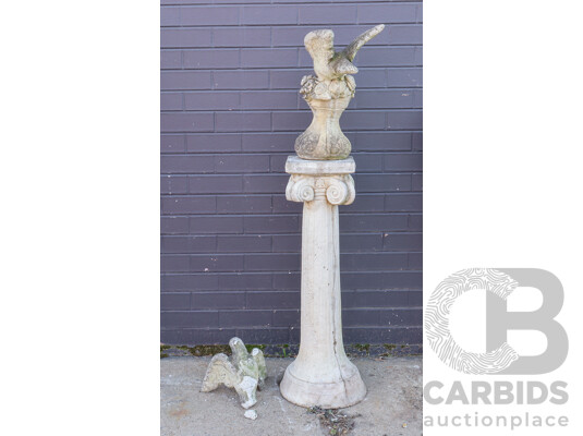 Concrete Garden Statue of Two Doves on a Concrete Plinth