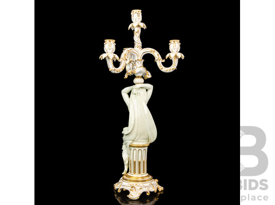 Antique Minton Four Branch Candelabra with Woman and Cherub
