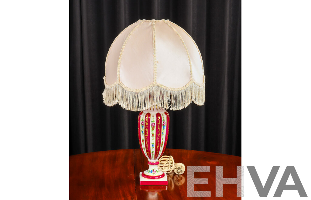 Glazed Limoges Table Lamp with Tasseled Shade