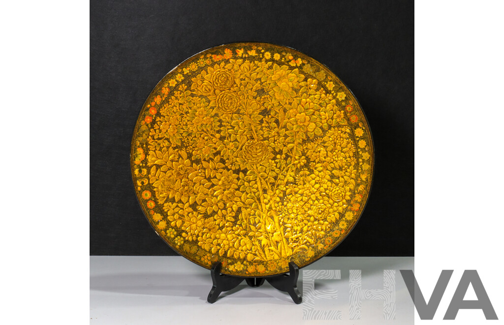 Hand Made Timber Wall Plate by Ali Bothers Kashmir India with Floral Design