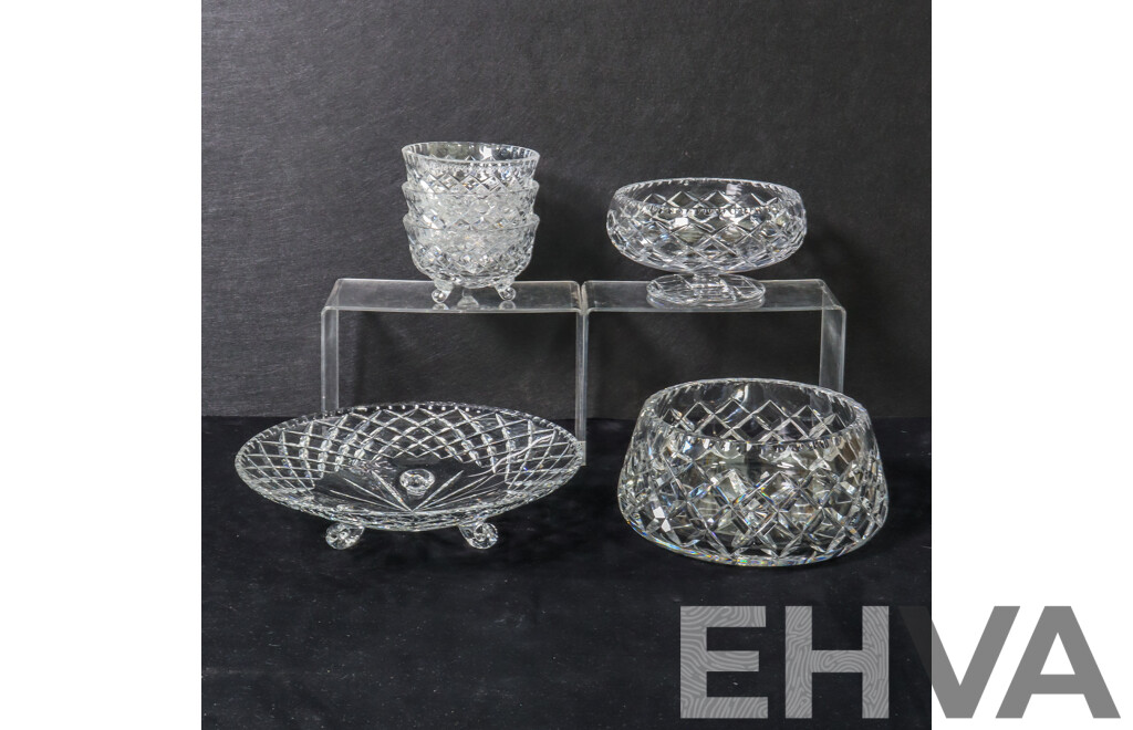 Collection of Crystal Wear Including Dessert Bowls and Plate
