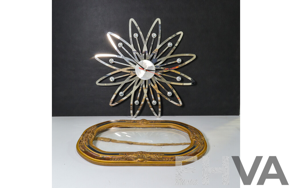 Metal Clock and Decorative Oval Frame