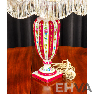 Glazed Limoges Table Lamp with Tasseled Shade