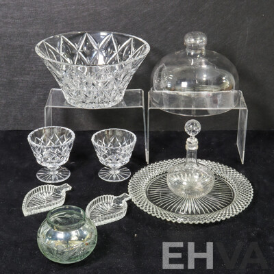 Collection of Glass and Crystal Wear Including Glass Dome, Bowls, Decanter, Plates and More
