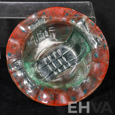 Signed Decorative Peter Crisp Fused Slump Glass Bowl, Small Vase and Glass Oil Lamps