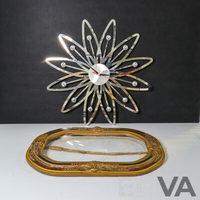 Metal Clock and Decorative Oval Frame