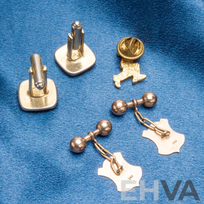Collection of 9ct Gold & Gold Tone Cufflinks/Tie Pin & Dutch Metal Leaf - Lot of 4