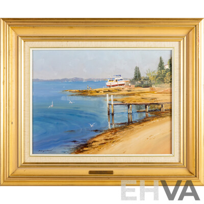 John Downton OAM, (20th Century, Australian, 1939-), Bayside Bliss, Taren Point, NSW, Original Oil on Canvas Board, 58W x 48H cm (frame)