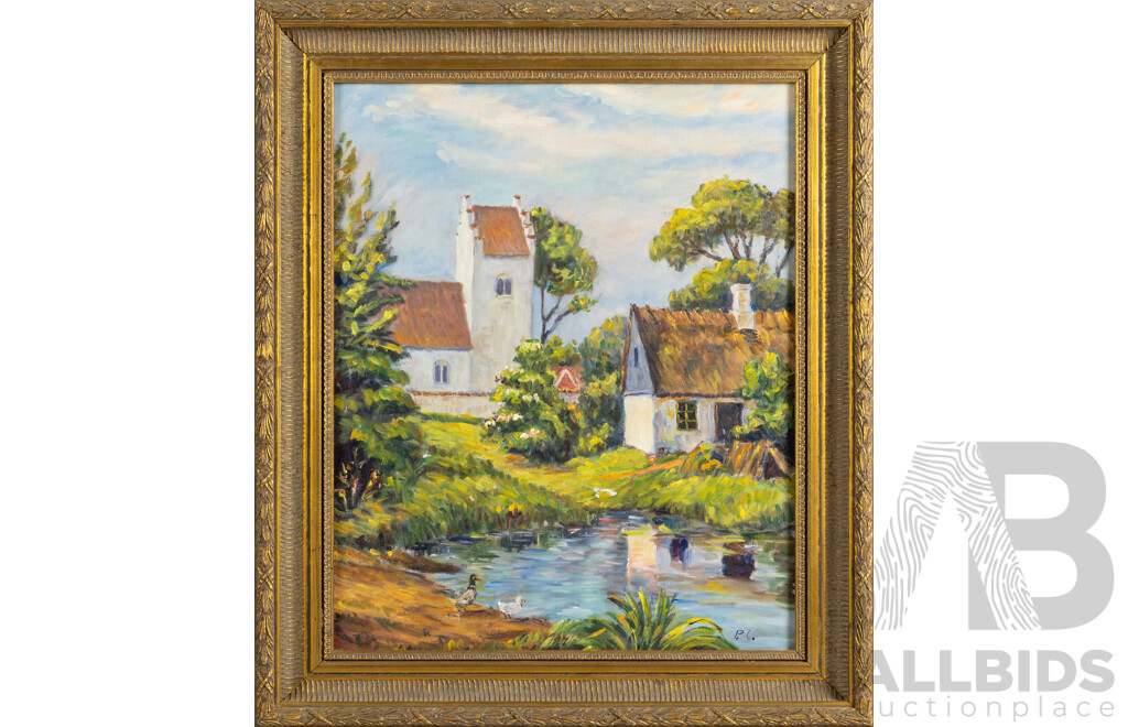 P.C. (20th Century< Dutch), Country Scene -Water  Reflections with Ducks, Original Oil on Canvas, 63 x 53 cm (frame)