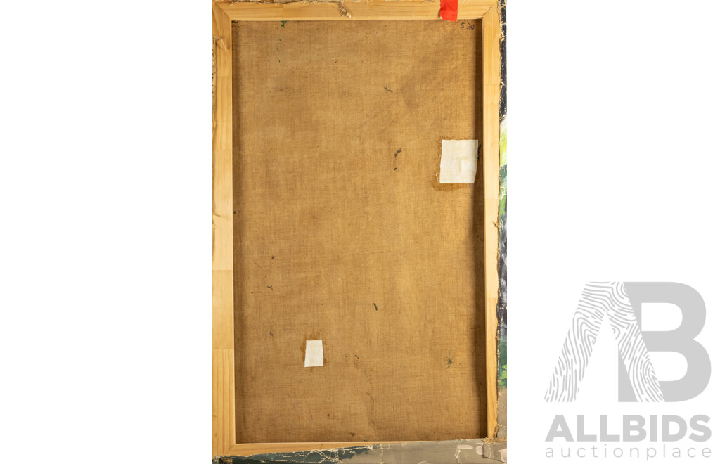 Artist Unknown (20th Century), Three Ladies Out for a Stroll, Wonderful Original Vintage Canvas Cloth Stretched to Frame. 130 x 82 cm