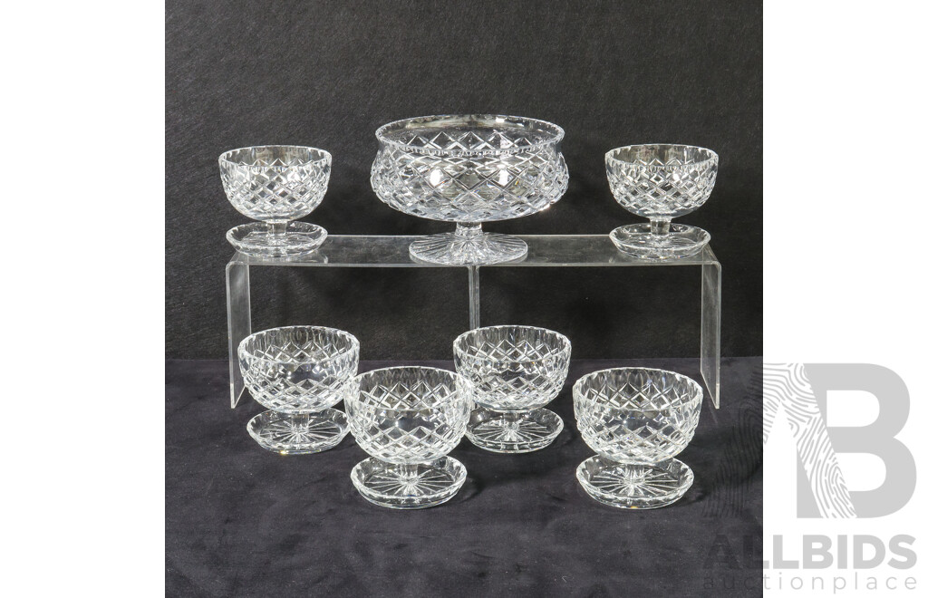One Crystal Bowl on Pedestal and Six Matching Crystal Sweets Glasses