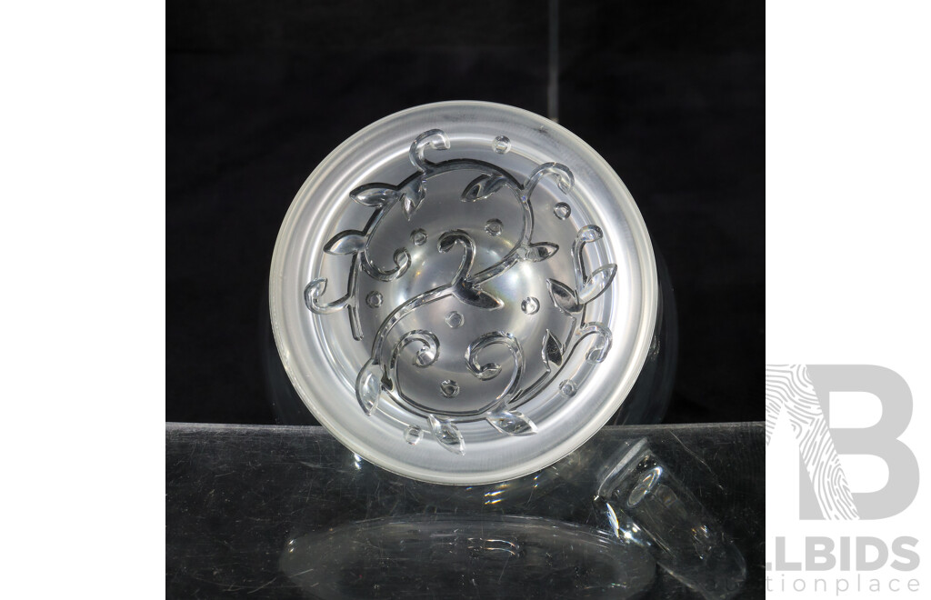 Collection Two Glass Jugs with Vines Imprinted on Bottom and Six Crystal Whisky Glasses