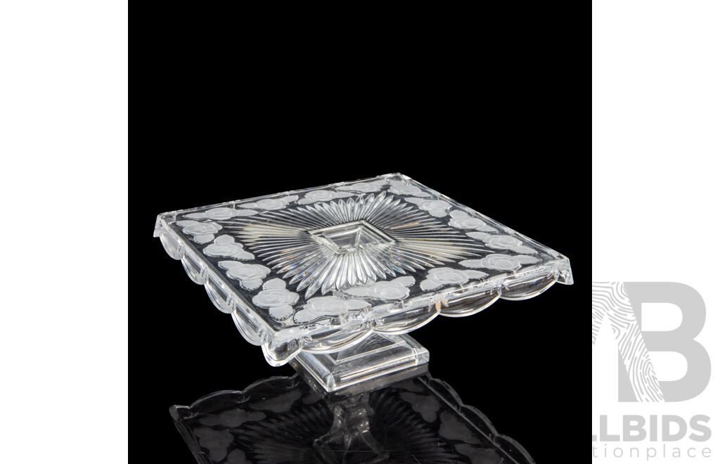 Bohemia Crystal Rose Square Footed Cake Stand with Box